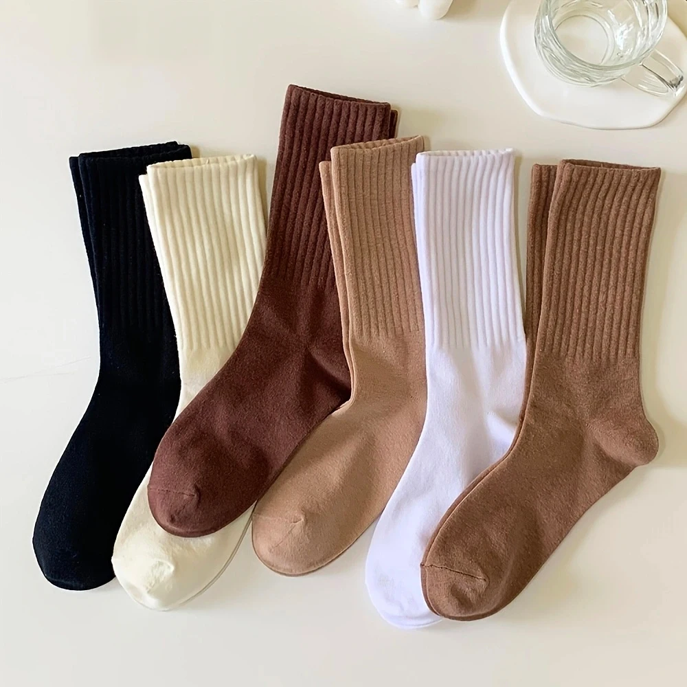 5/6pairs Unisex Casual Plain Color Socks, Fashion Versatile Socks Breathable Comfy Crew Socks Casual Sports Socks For Men Women