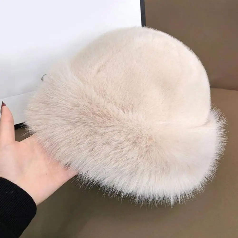 여성용 겨울 인조 모피 모자, 푹신한 플러시 모자, 따뜻한 방풍 및 방한 어부 귀 보호 캡, 헤드기어 파나마 모자, 1 개