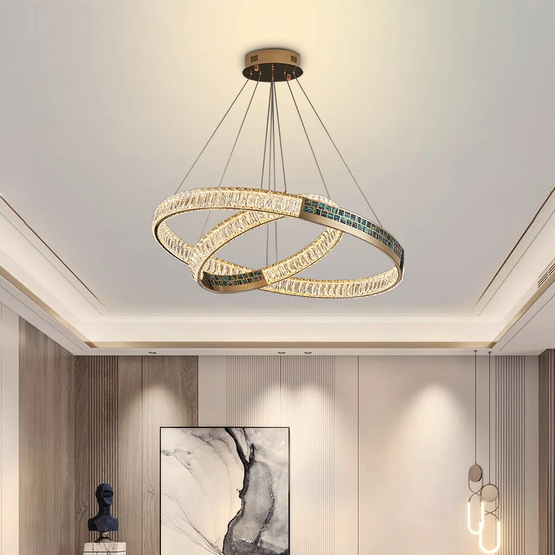 ANITA Contemporary Crystal Hanging Pendant LED Lights Luxury Round Rings Chandelier Lamp Home For Living Dining Room