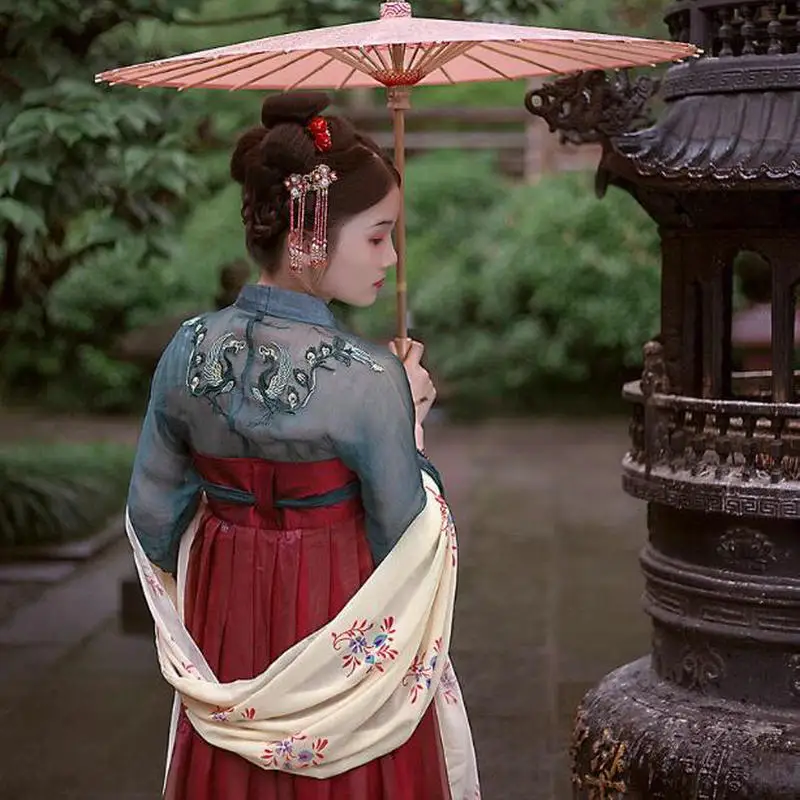 Fengge طائرة ورقية الصدر طول تنورة Hanfu الربيع الصيف الخريف الشتاء المرأة تنورة مطرزة الصدر طول الملابس النسائية القديمة