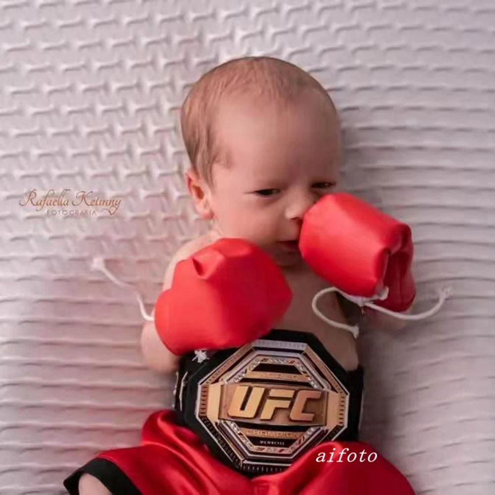 Newborn Photography Props Accessories Infant Photo Fight Boxing Glove Shorts For Baby Boxer Red Robe And Pants Set