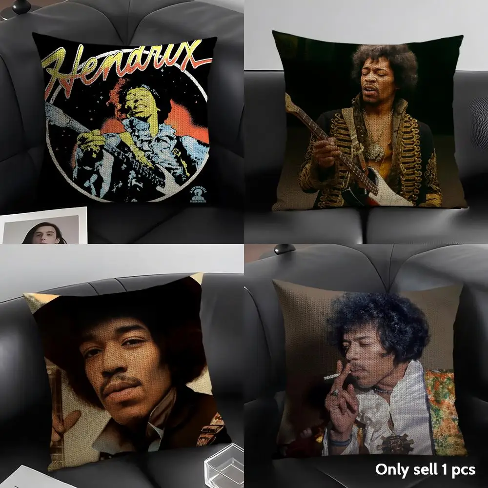 Jimi H-Hendrix rock Cushion Cover Natural Linen Organic Fabric Double-Sided Printing Sofa Home Decor Gift Pillow Case