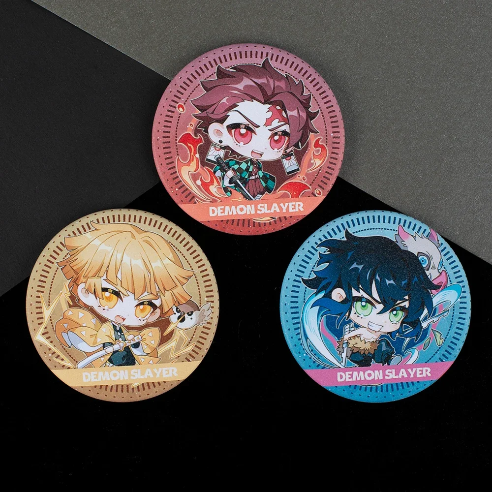 75MM Anime Demon Slayer Cosplay Cartoon Glitter Brooch Matte Tinplate Badge Send Friend Backpack Decoration Birthday Xmas Gift