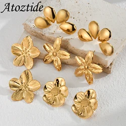 Atoztide Exaggerate Trendy Flower Heart Earrings for Women Girl Stainless Steel Gold Color Irregular Earrings Jewelry Gift