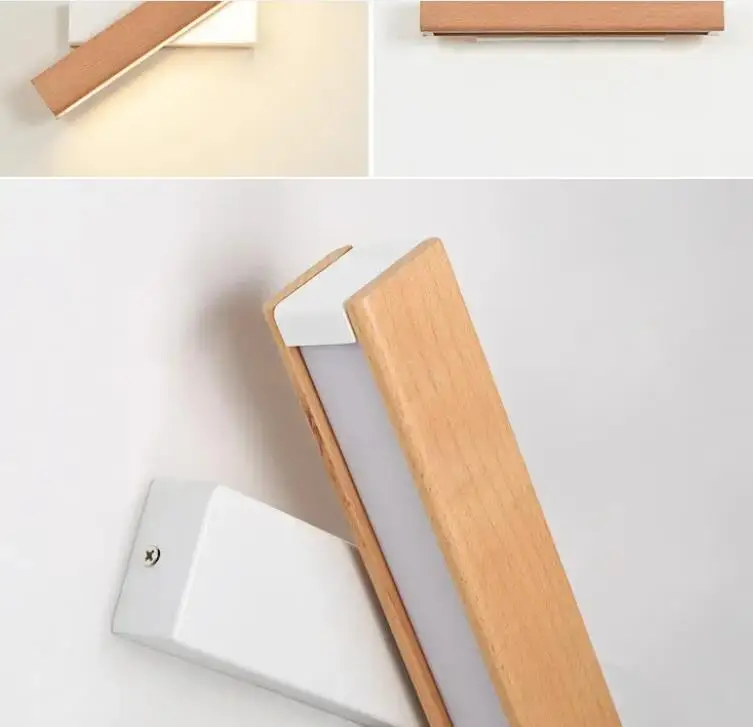 

Nordic bedroom bedside lamp modern simple creative wood wall lamp rotatable living room aisle wall lamp