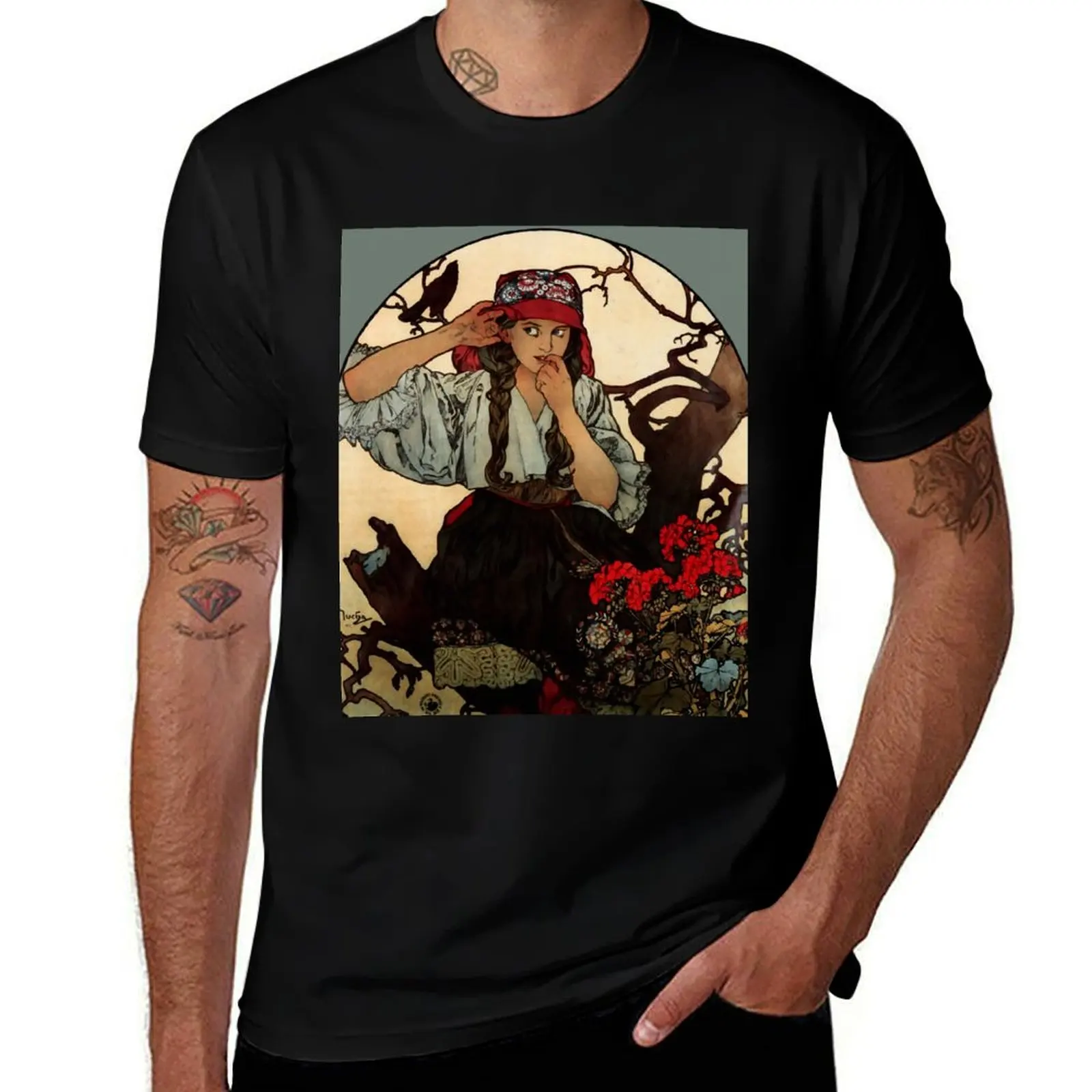 Alphonse Mucha (1860 – 1939) Association of Moravian Teachers poster T-Shirt Outdoor Sports Lightweight Tee T-Shirt