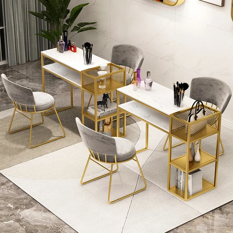 Design Metal Manicure Desk Simple Nordic Salon Modern Nail Table Minimalist Golden Make Up Mesa De Manicure Furniture HD50ZJ