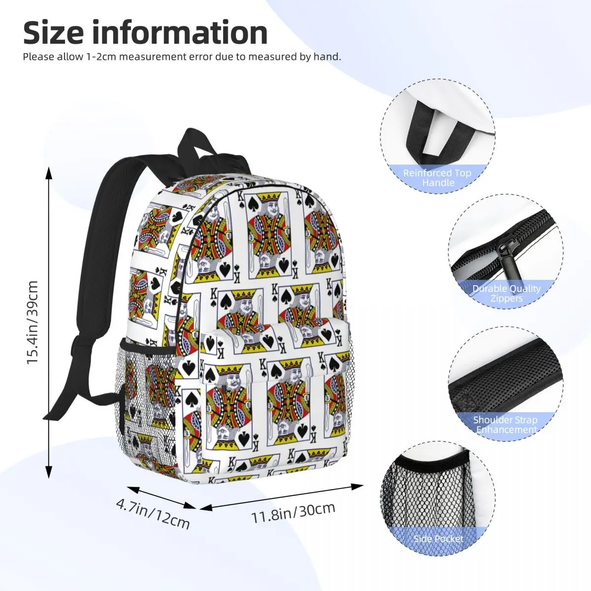 King Of Spades Playing Card Backpack Student Boys Girls BookBag Men Women School Bag Laptop Shoulder Bags