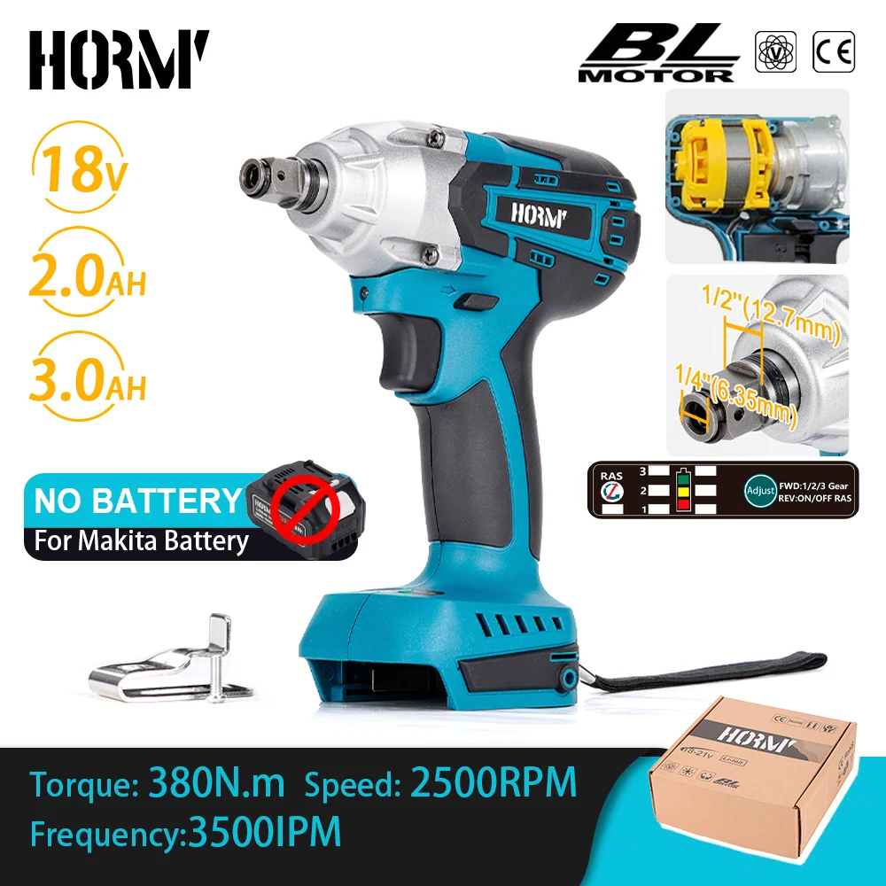 

Hormy Brushless Electric Wrench Cordless 3 Gear High Power 1/2 1/4 Socket Wrench Screwdriver Power Tools for Makita 18V Battery