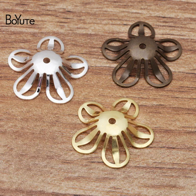 BoYuTe-Tapas de cuentas de flores de latón de Metal, materiales hechos a mano, accesorios de joyería DIY, 20MM, 50 unidades por lote