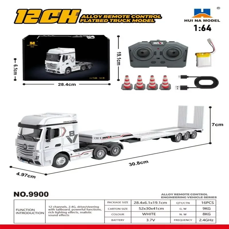 In-Stock 1:64 Huina 9900 Rc Truck Flatbed Tractor Truck 12-Channel Rc Car Mini With Light 2.4g Proportional Precise Control Toy