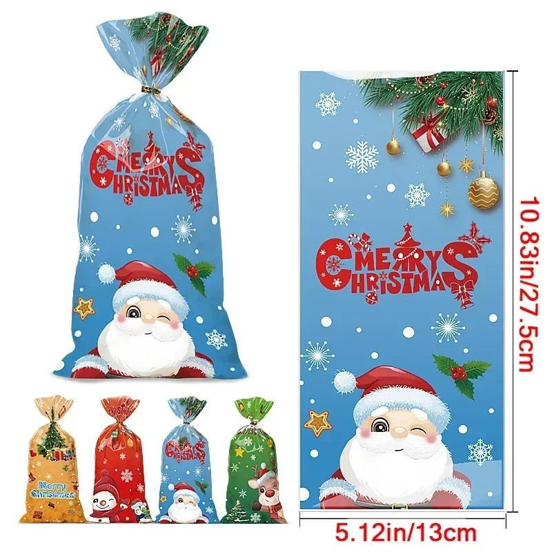 10/20/50pcs Santa Claus Snowman Mixed Candy Bags Plastic Gift Bag Merry Christmas 2024 Home Decor For Christmas New Year Party