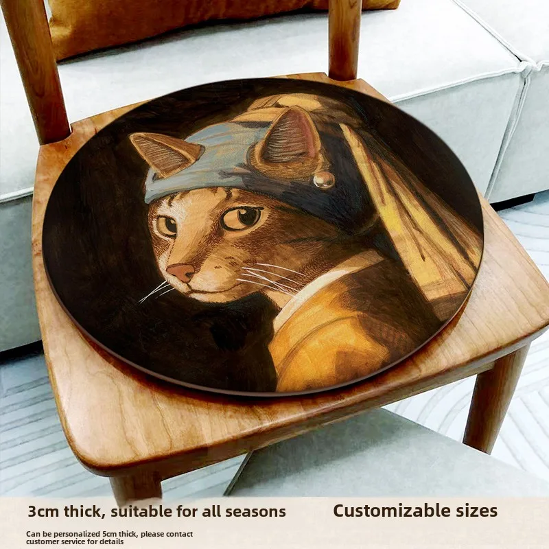 Cute cat round chair cushion dining chair drum stool cushion rattan chair round stool printed cushion