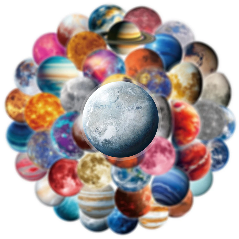 10/30/50pcs 투명 행성 달 스티커 우주 공간 낙서 데칼 DIY 노트북 가방 전화 멋진 만화 스티커 장난감