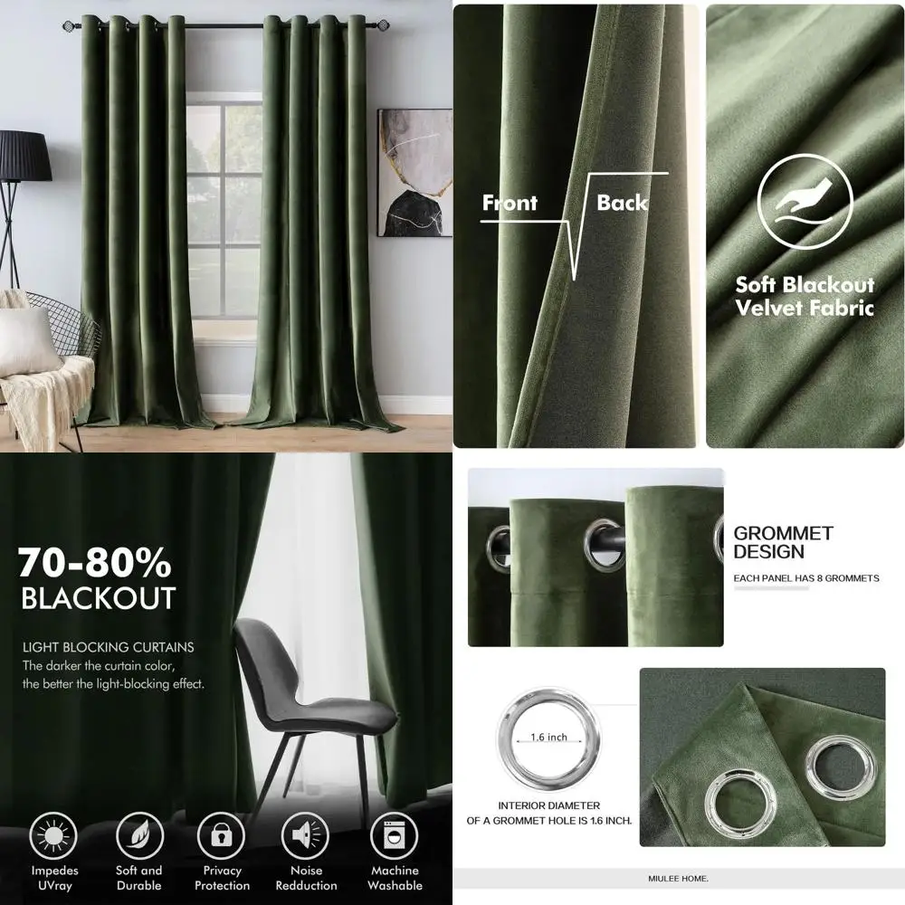 

Элегантные оливково-зеленые бархатные шторы с люверсами, термоизоляционные, звукоизоляционные, 52x96 дюймов, комплект из 2 панелей для гостиной