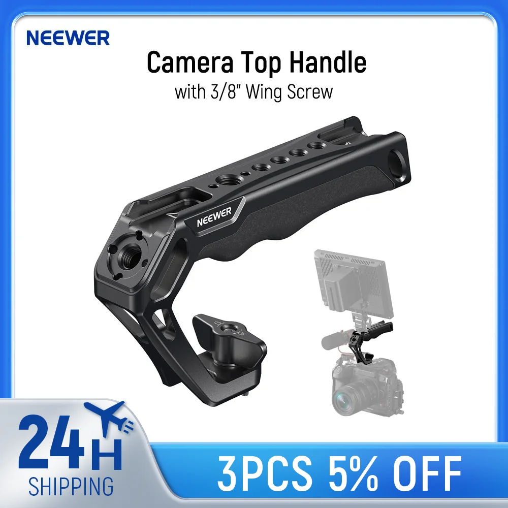 

NEEWER Camera Top Handle with 3/8" Wing Screw & Locating Pins for ARRI, Nonslip Silicone Grip with 1/4" & 3/8" Threads