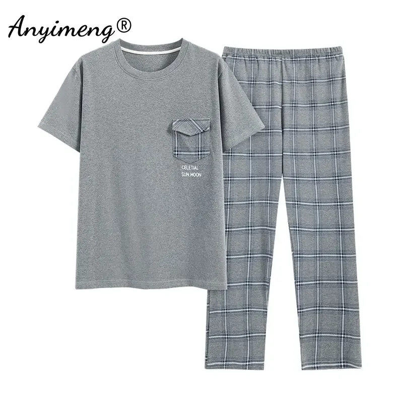 Big Size Man Pajamas Set Summer Cotton Casual Sleepwear for Boy Minimalist L-5XL Pijamas Men Leisure Loungewear Fashion Homsuit