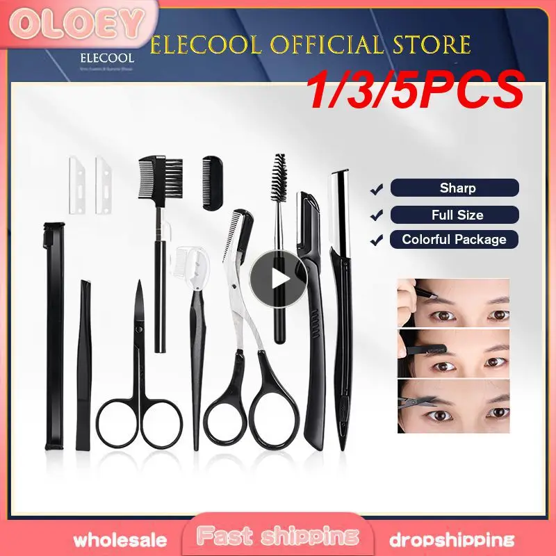 1/3/5PCS Stainless Steel Facial Hair Removal Shaver Cutter Eyebrow Trimmer Scissors Color Titanium with Comb Removable Makeup