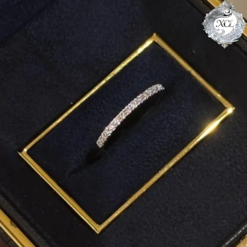 

Кольцо XCL из стерлингового серебра 925 пробы, многослойное, с половиной кристаллов CZ, половиной гладкой полосой и рядом имитации бриллиантов, модное кольцо-полусфера для женщин