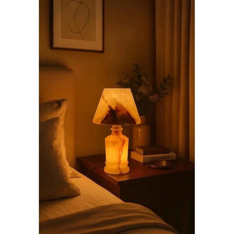 Nordic Modern Hand Carved Marble Table Lamp for Bedroom and Office Decoration