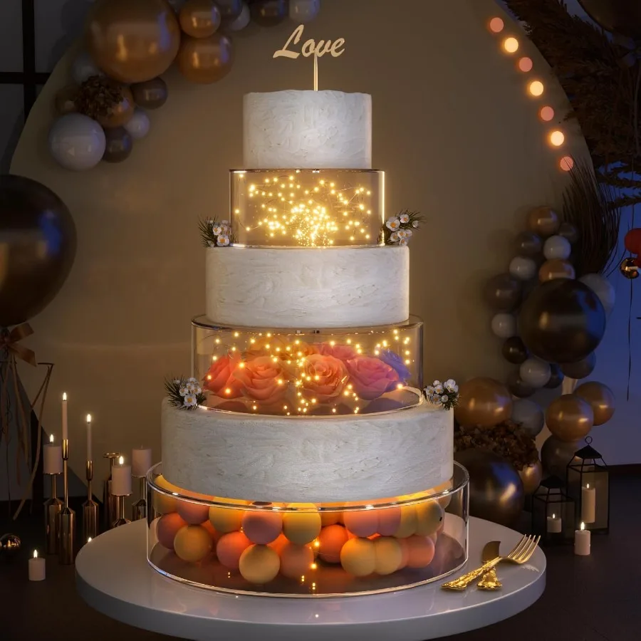 

3PCS Clear Acrylic Cake Stand, Fillable Cake Box Riser Cake Tier, Round Cake Display Box with Lid (12" Dx4 H,8" Dx4 H,4" Dx4 H