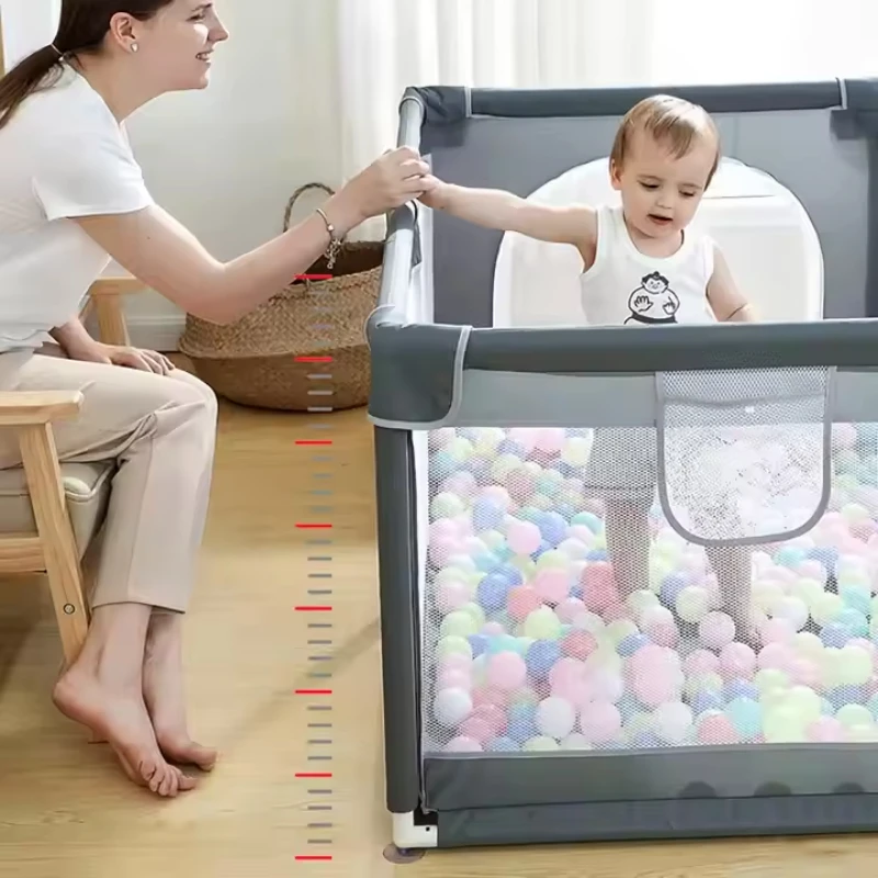 Baby Playpen BPA-Free Oxford Mesh Tool Free Assembly with Pull Up Rings Sturdy Suction Base Foam Padded Anti-Collision Breathable Toddler Activity Play Yard Grey image 5