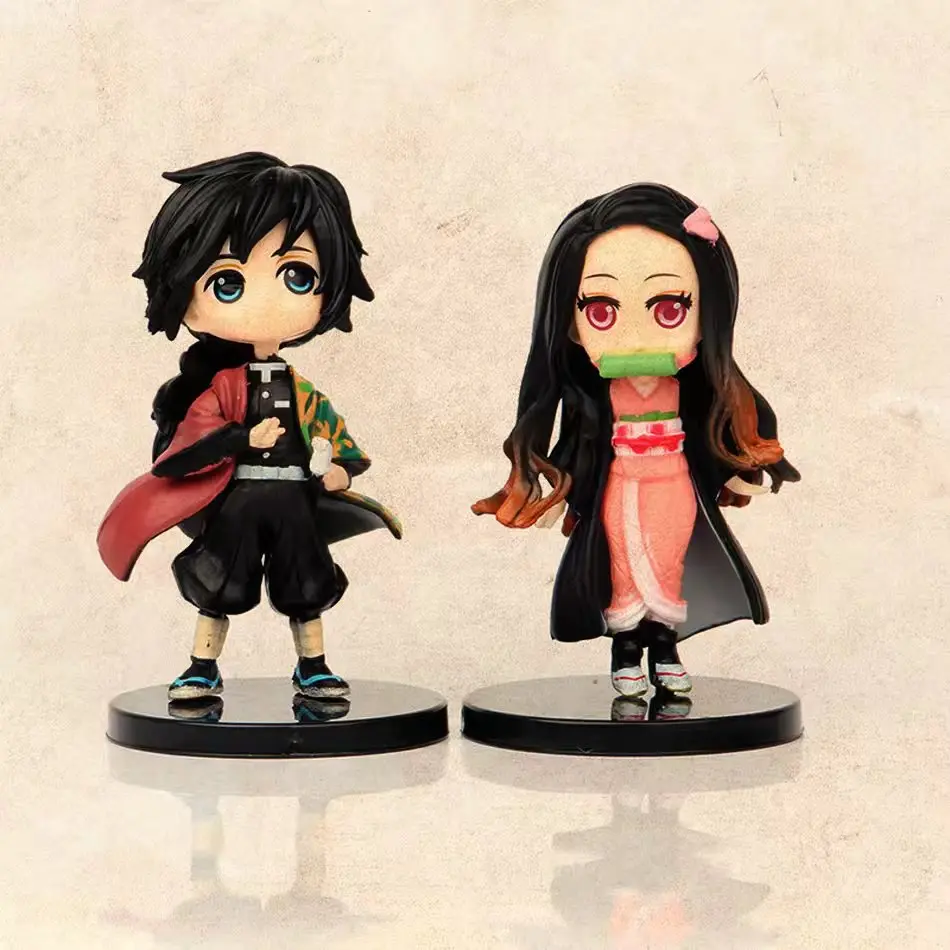 Zestaw 6 figurek Anime Demon Slayer, 7 cm, Kamado Tanjirou, Kamado Nezuko, mini, urocza edycja, figurki z PVC, zabawka, ozdoba na biurko, prezent