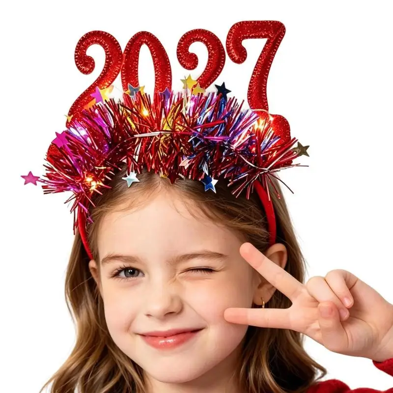 Langlebiges Weihnachts-Haarband mit Lichtern, süßer Glitzer-LED-Haarreif für das Neujahrsfest 2027, Cosplay-Kostüm – Detail 7