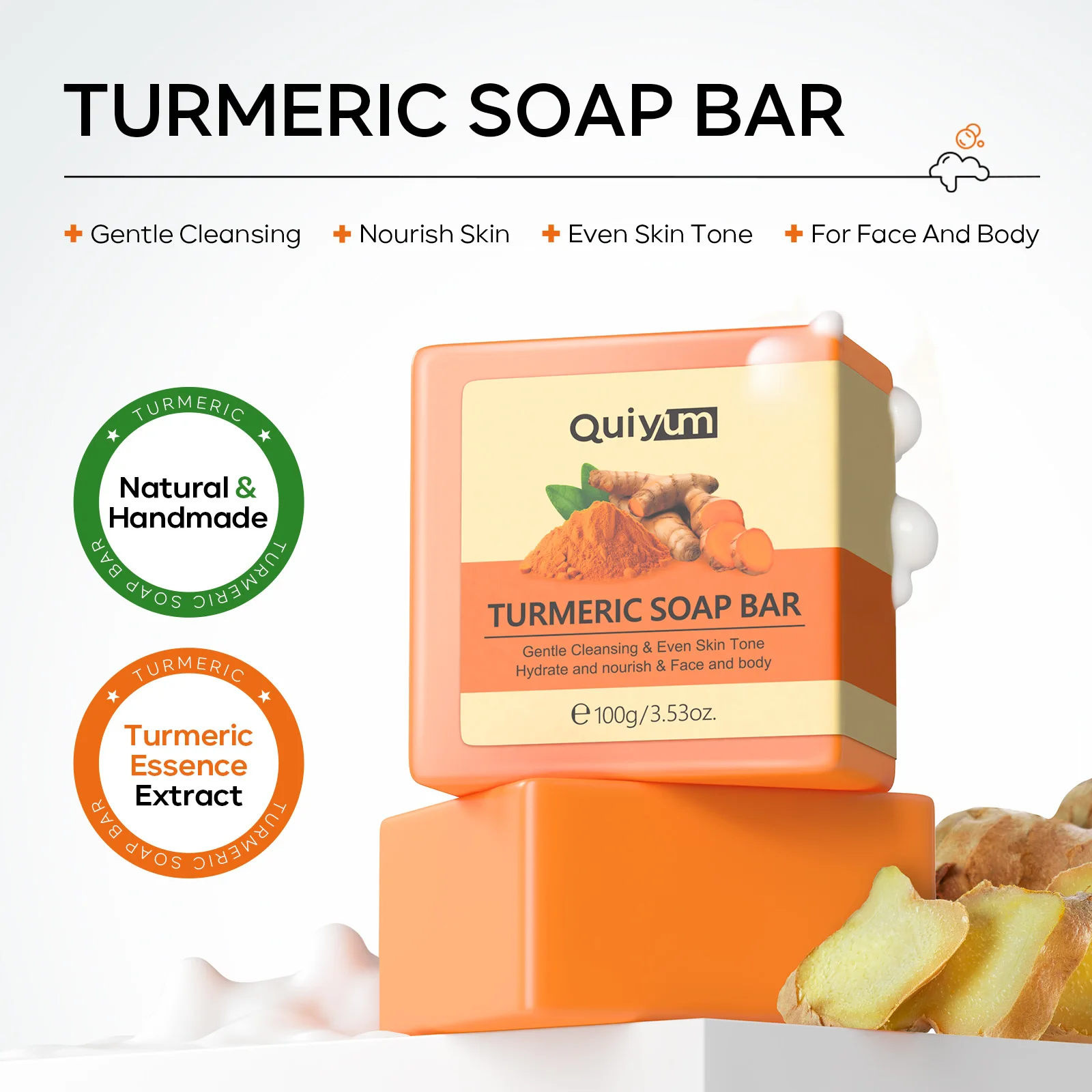 Hand Made Turmeric Soap Body Cleaning Lightening Dark Underarm Leg Body Cleansers Brightening Face Soap Tender Skin Care Beauty