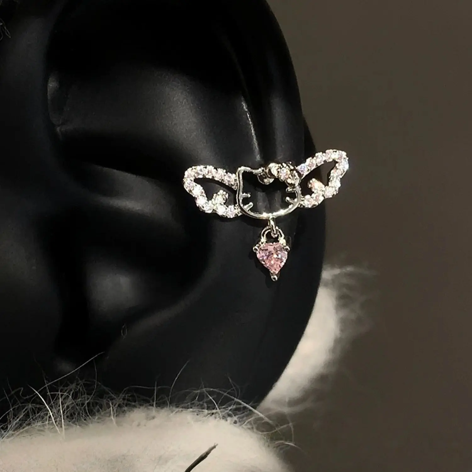 Lindos Pendientes de Hello Kitty, con Cristales Brillantes, Joyería Kawaii Sanrio con Dijes de Corazón Rosa para Mujeres y Niñas