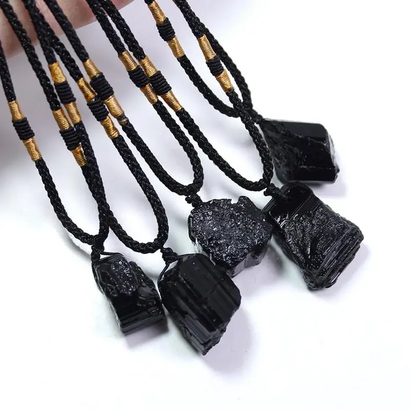 Black Tourmaline Necklace Natural Crystal Black Tourmaline Stone Necklace Crystal Black Chain Necklace Crystal Fashion Pendant