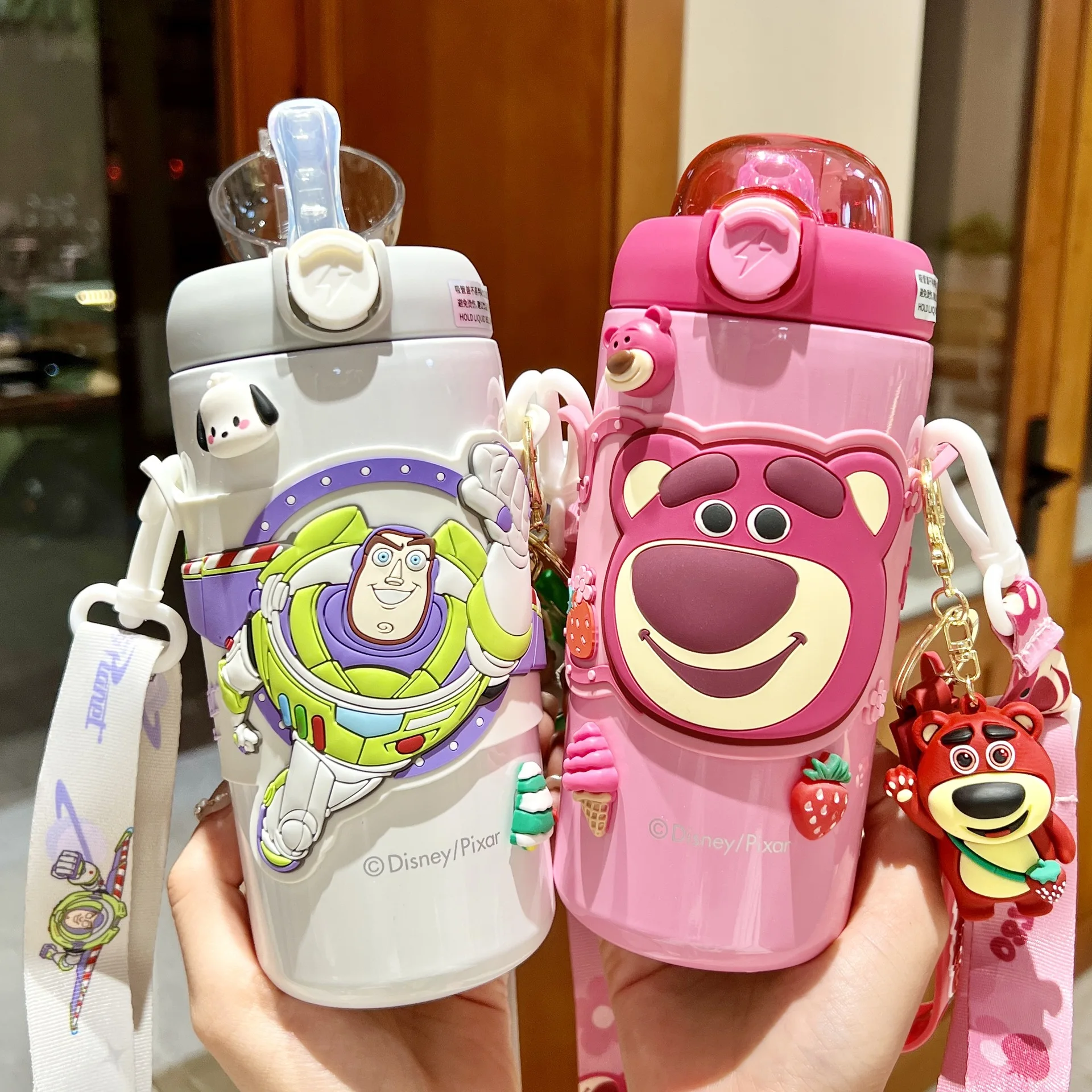 

Disney Lotso 500ML Pink Bear Thermos Cup Girl Beautiful Lovely 316 Stainless Steel Hot Water Cup Children Student Straw Kettle