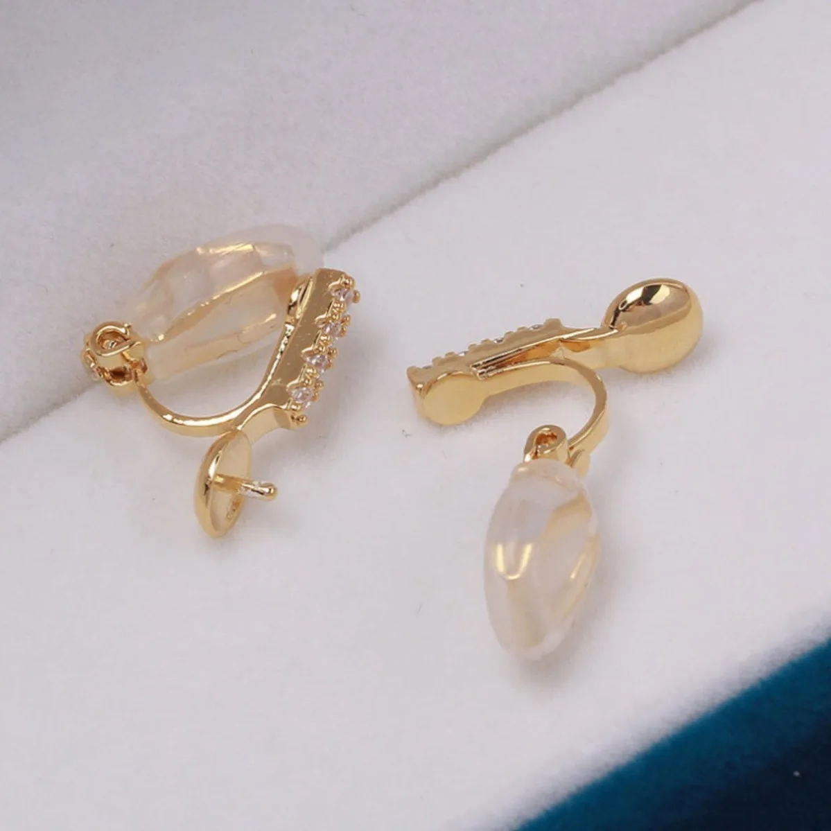 Niche Elegant Zircon Pearl Ear Clip Blank Setting, Brass 18K Gold Plated All-match DIY Earring Accessories