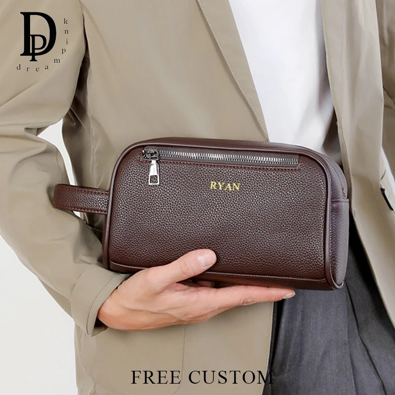 Business Large Capacity PU Leather Cosmetic Bag Engrave Initials Travel Portable Make Up Bag Wholesale Man Luxury Toiletry Bag