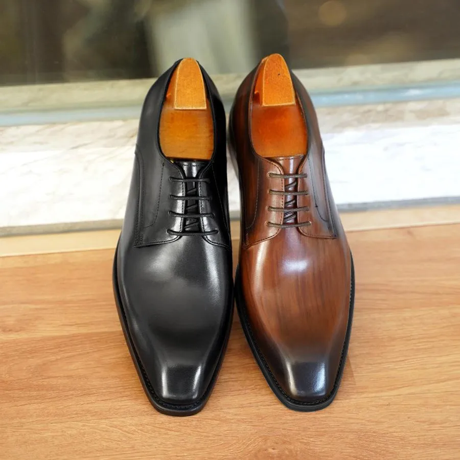 Men's Business Dress Shoes Distressed Wood Grain Pointed Toe Leather Brogue Shoes Comfortable Office Wear Formal Shoes Footwear