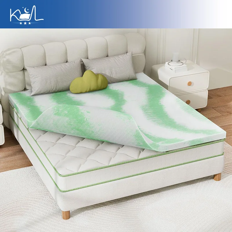 7.5cm Thick High Density Sponge Mattress Topper,White Green Cloud Pattern Pressure Relief Bed Pad,Soft Breathable Bed Pad