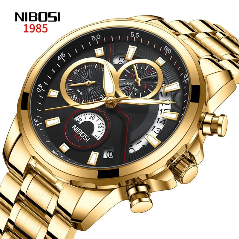 

NIBOSI Mens Watches Top Brand Luxury Chronograph Quartz Watch for Men Stainless Steel Waterproof Fashion Watch Relogio Masculino