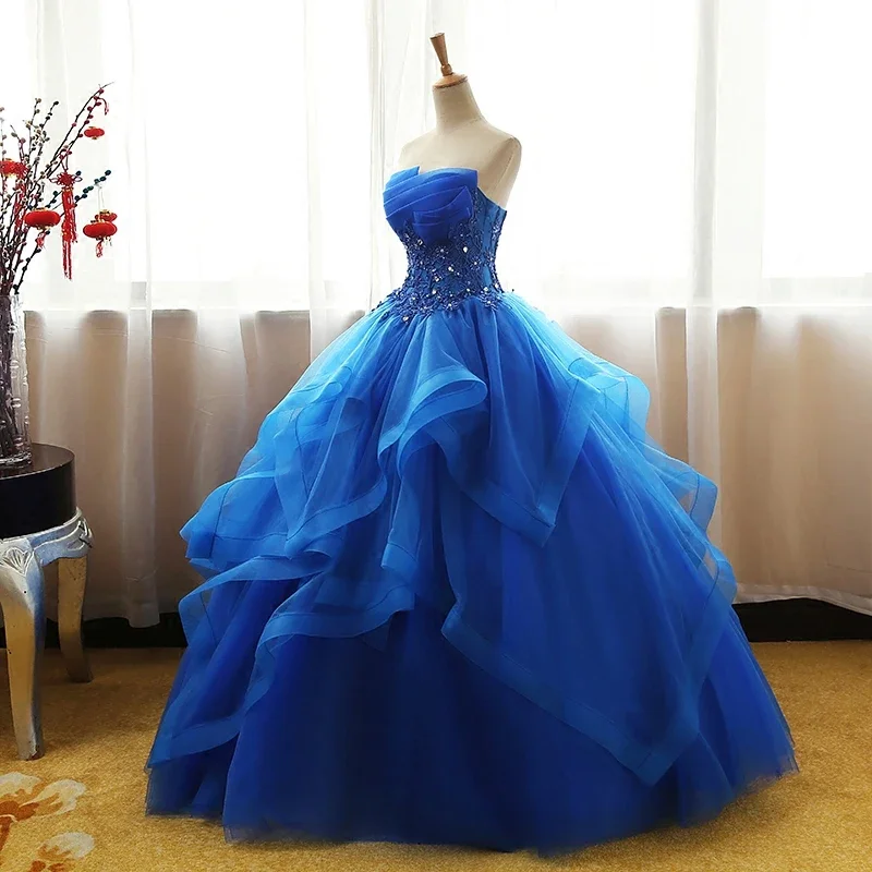 Fashion Mewah Renda Hitam Biru Champagne Quinceanera Gaun Ruched Crystal Organza Vestidos De 15 Debutante Gaun Bohemia Putri