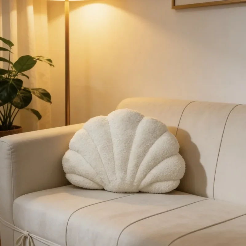 4 Colors 46*33cm Shell Shaped Plush Pillow Soft Fluffy Throw Cushion Decorative Pillows for Bed Sofa Home Wedding Party Decor