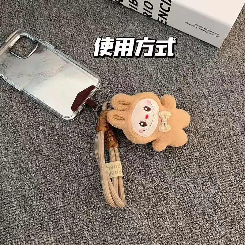 Kawaii Labubu Ciondolo per bambola Corda per appendere il telefono cellulare con cinturino per tessitura a clip Ciondoli per zaino con ciondolo corto portatile Regali