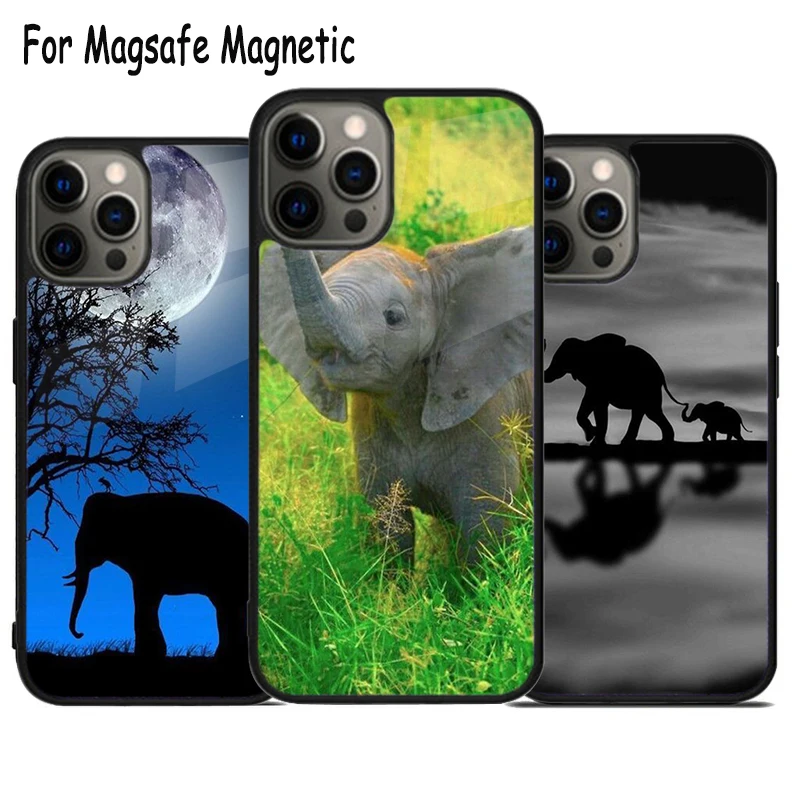 African Elephant Silhouette Wireless Charge Magsafe Phone Case For iPhone 15 16 14 13 11 12 Pro Max Plus Magnetic Bumper Cover