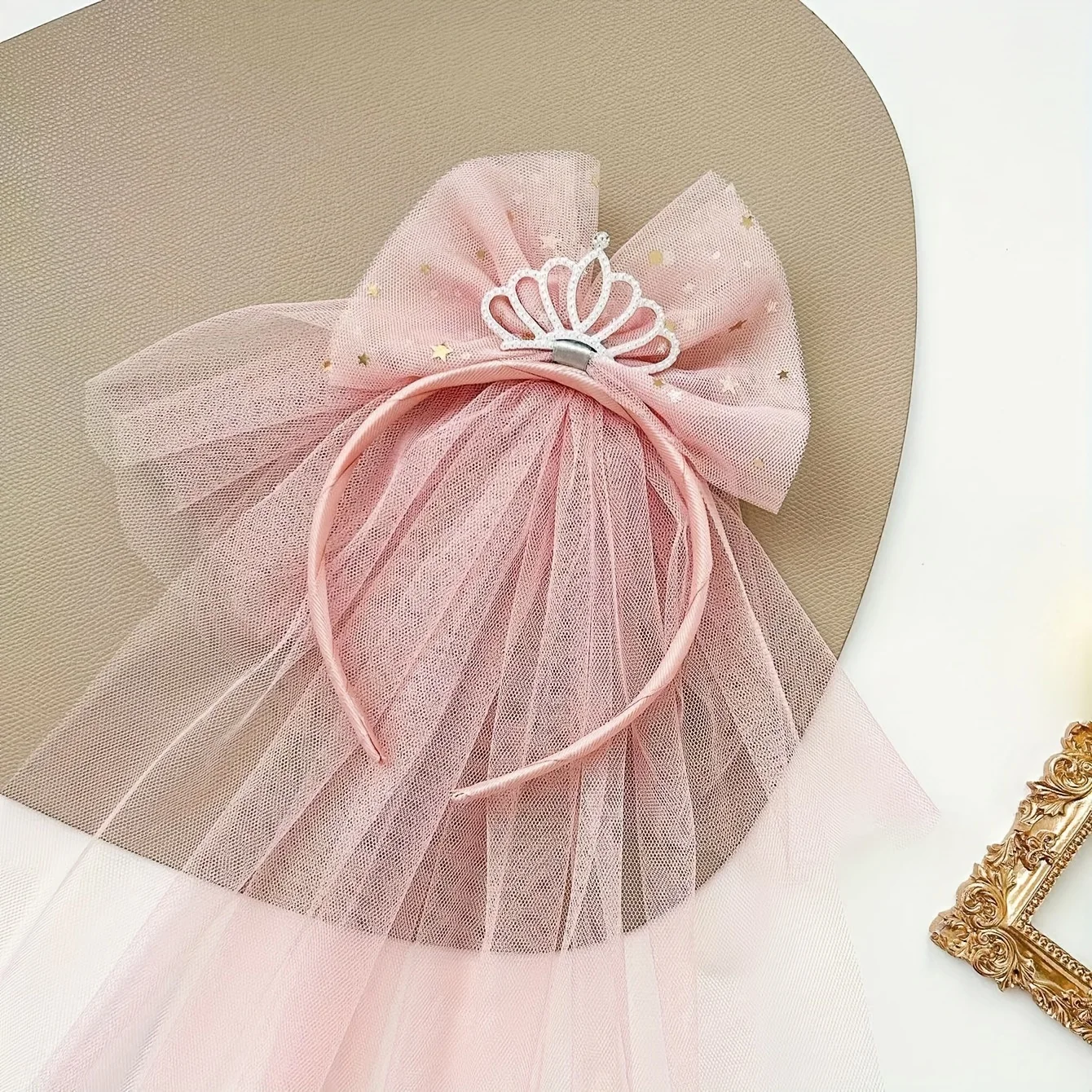 

1pc, Crown Princess Bow Mesh Headband, Birthday Decor, EngaSynthetic Gemstoneent Decor, Wedding Decor, Stage Decor