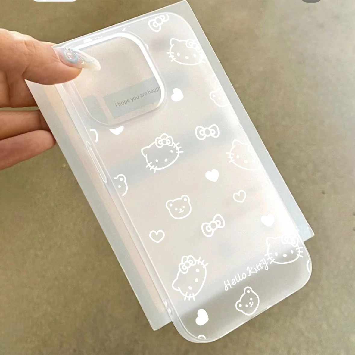 لطيف الخط الأبيض مرحبا كيتي جراب هاتف آيفون 17 16E 16 15 14 زائد 13 12 11 7 8 زائد برو XS ماكس غطاء بلوري شفاف