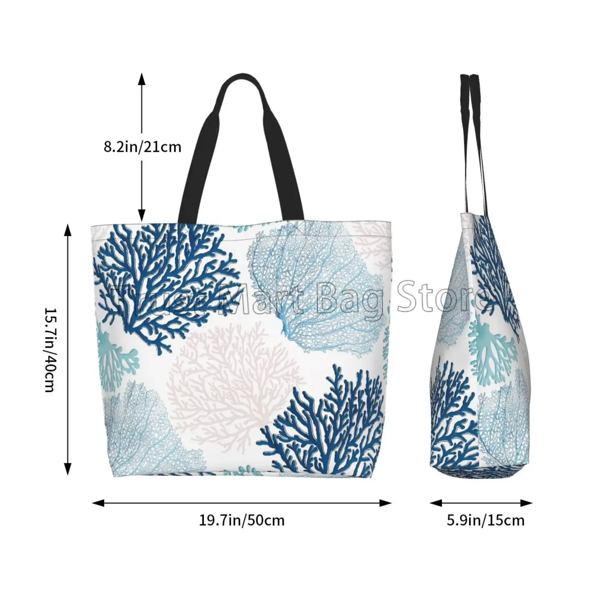 Ocean Coral Large Tote Bag for Women Reusable Grocery Bag Waterproof Shopping Handbag with Inner Pocket for Travel Beach Gym