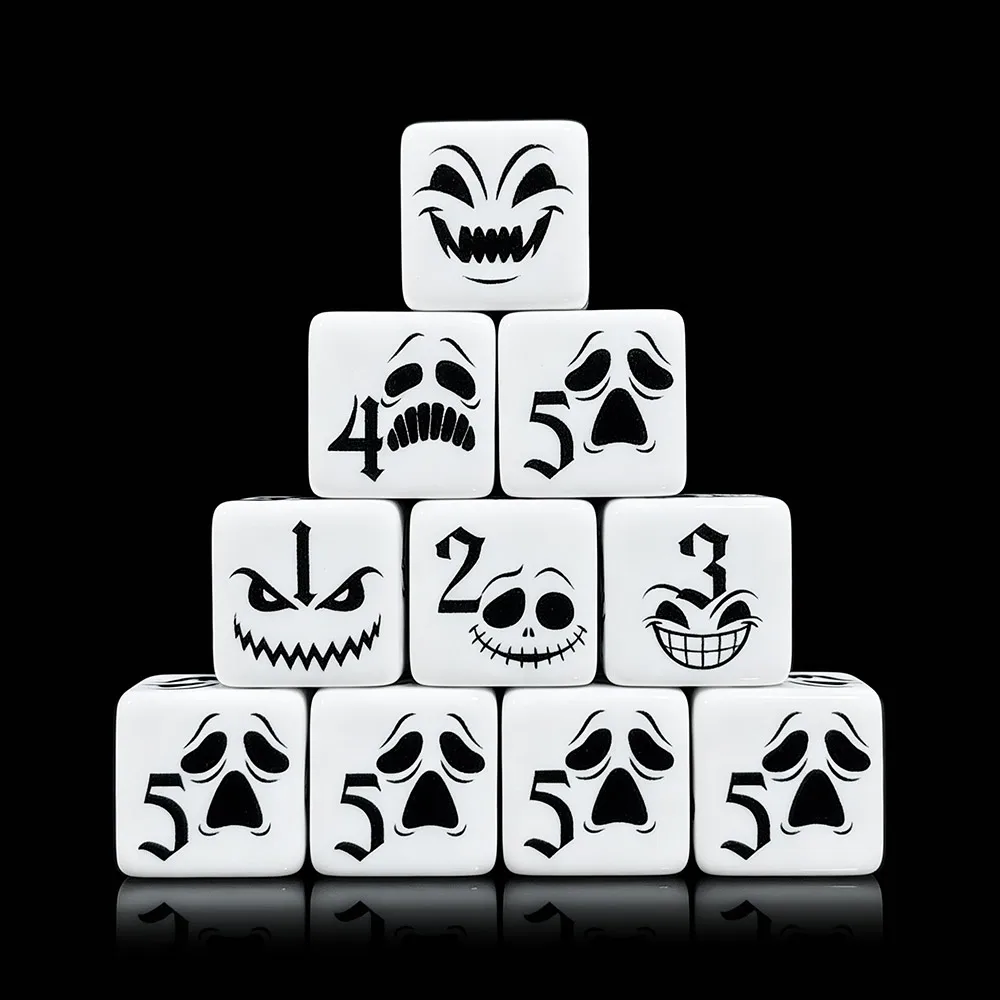 12Pcs Halloween Horror Ghost Face D6 Dice 16mm White Acrylic Six Sided Tabletop Dice For DND RPG Board Game Halloween Party Dice