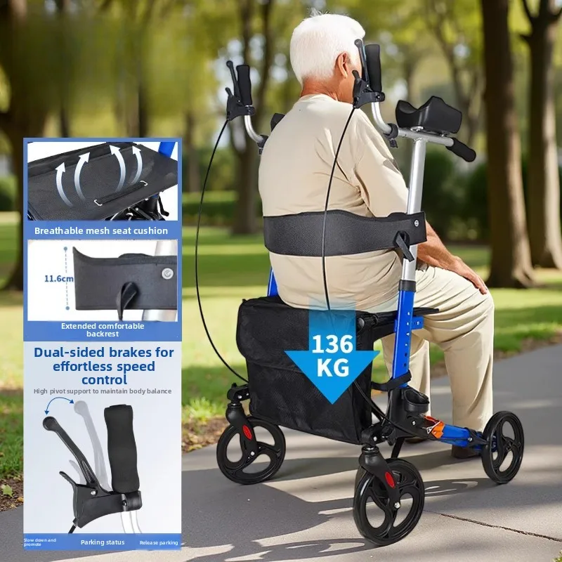 

Elderly Walking Walkers for Elderly Four-wheel Stroke Hemiplegia Rehabilitation Walking Aid Crutches Mobility Rollator Walker