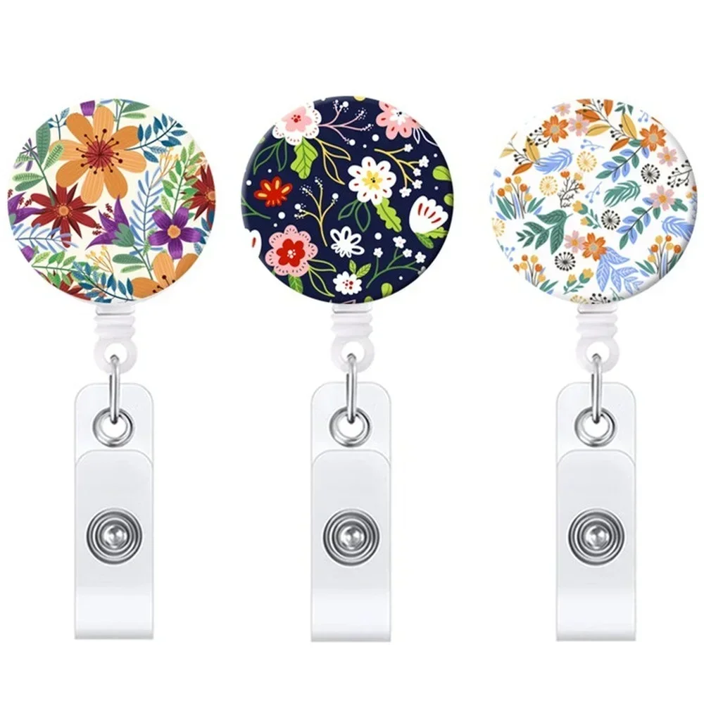 Creative Cute Flower Retractable Nurse Badge Reel Clip Badge Holder Students Doctor ID Card Holder Keychain