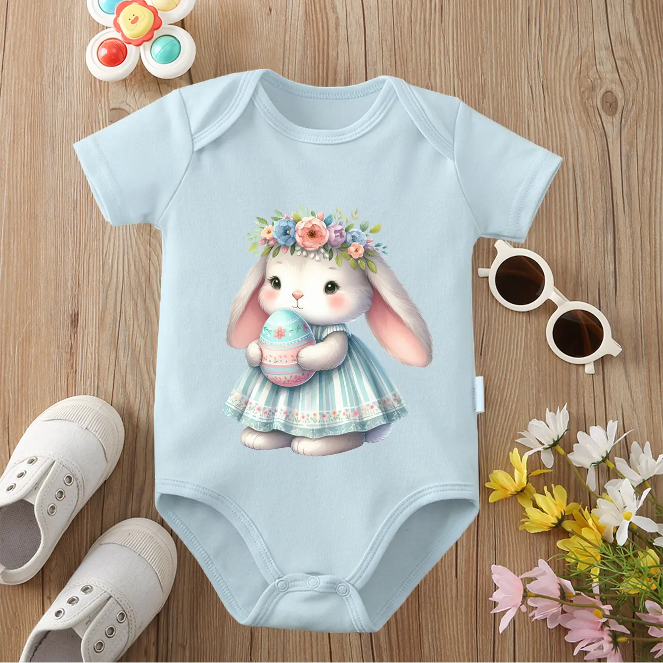 

Боди из 100% хлопка с милым принтом пасхального кролика, удобная одежда для малышей, комбинезон для новорожденных от 0 до 12 месяцев