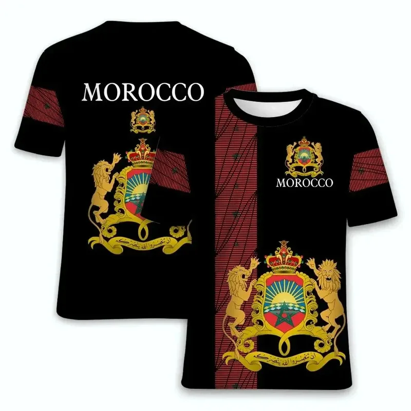 

Morocco T-Shirts 3D Printed Moroccan Flag Emblem Men's Streetwear Fashion Oversized Short Sleeve T Shirt Kids Tees Tops Clothing
