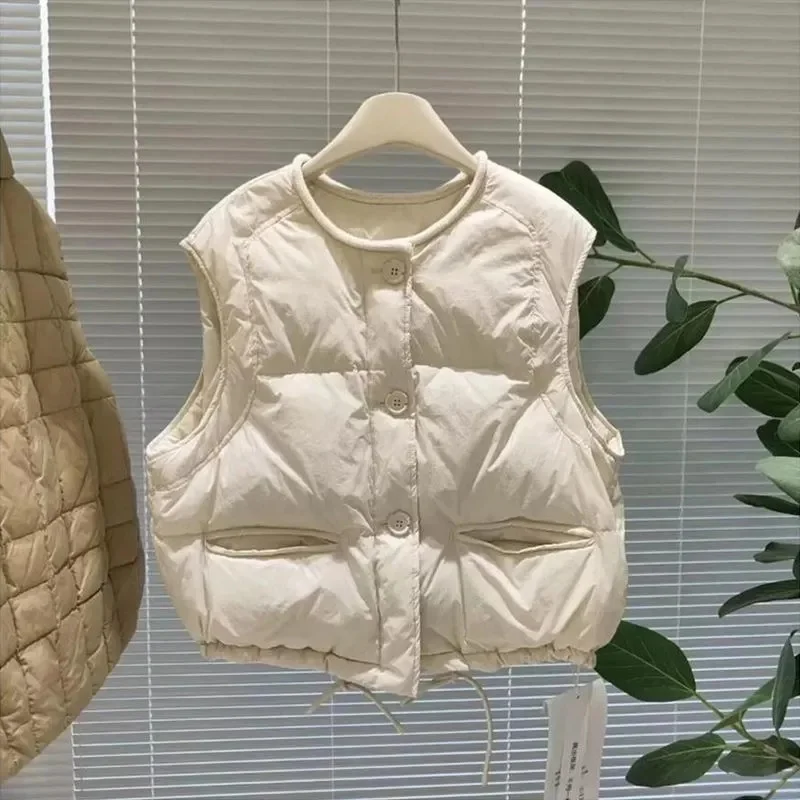 

New Autumn and Winter Women's Single-breasted Eiderdown Cotton Fashion Loose Vest Coat Casual Bread Clothes Vest Cotton Vest